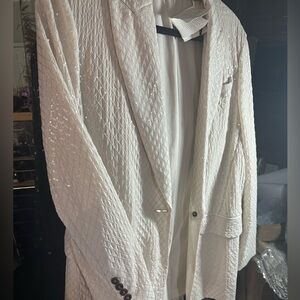 Brunello Cucinelli sequin embroidery blazer off white size 40